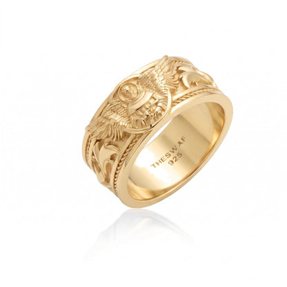 Winged Sacred Figure Relief Band Ring
