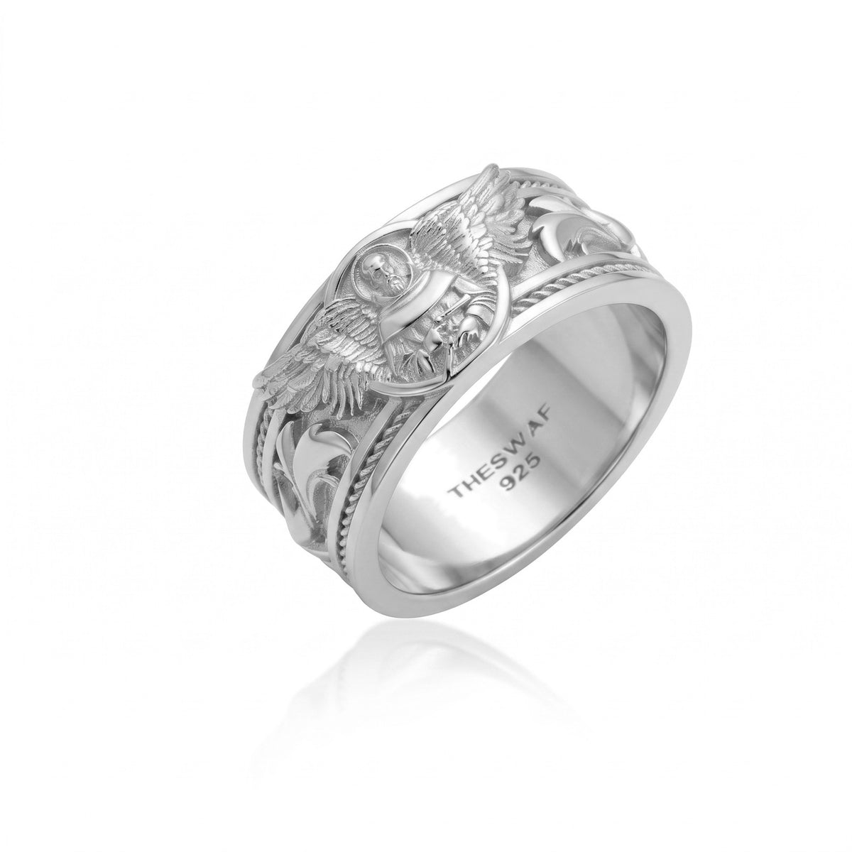 Winged Sacred Figure Relief Band Ring