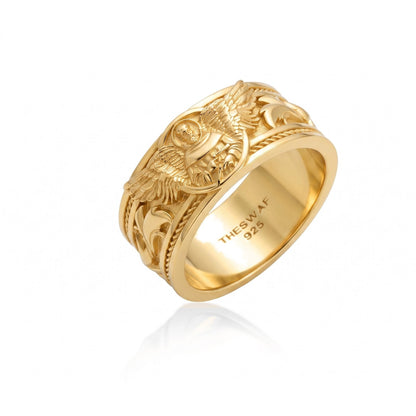 Winged Sacred Figure Relief Band Ring