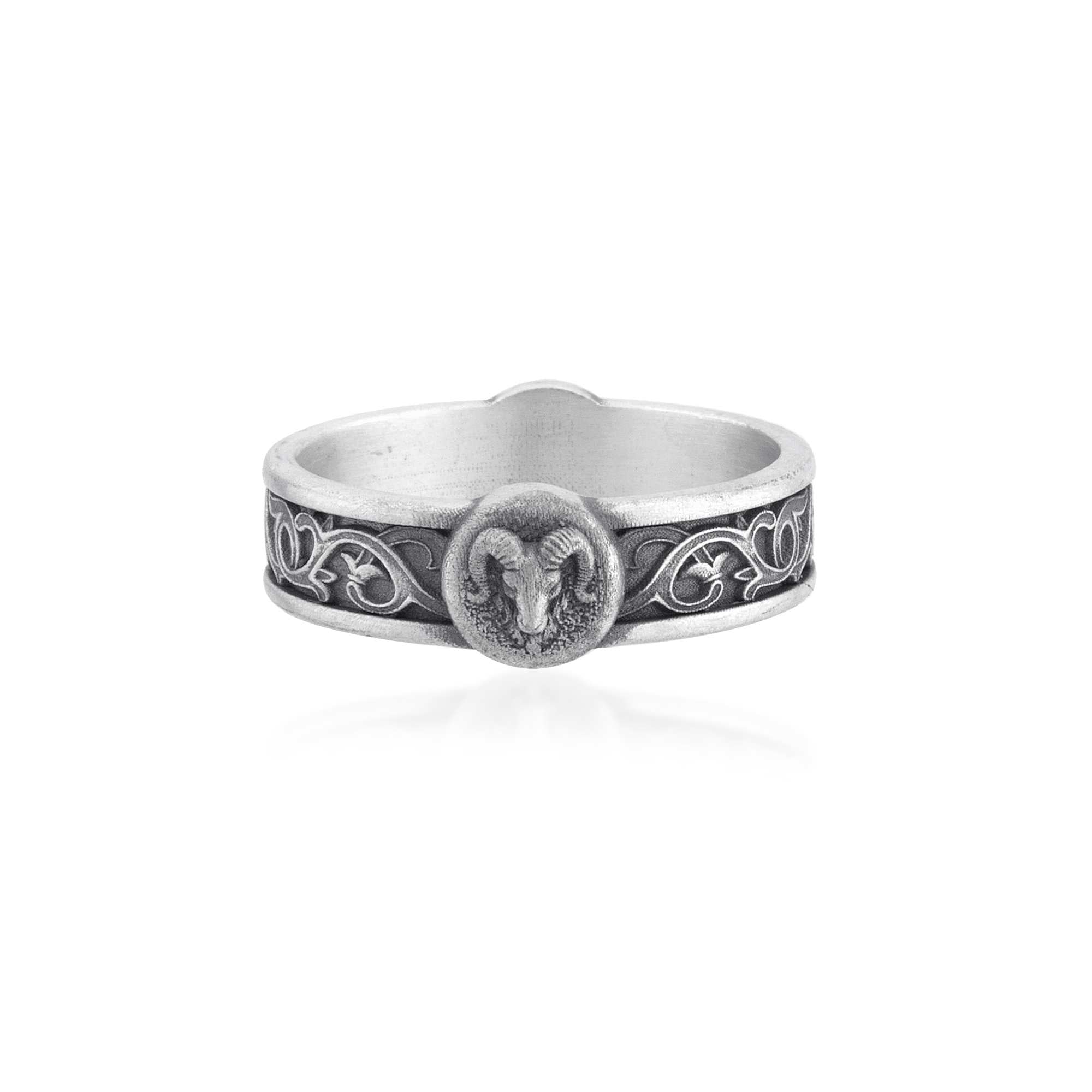 oxidized silver aries ram ring