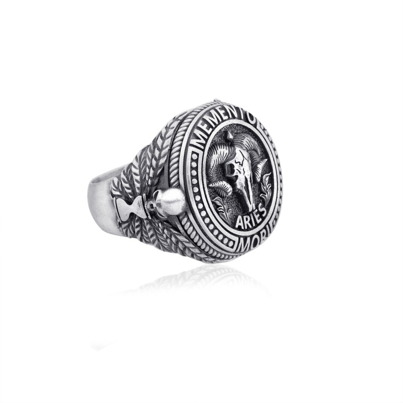 aries zodiac skull ring side view