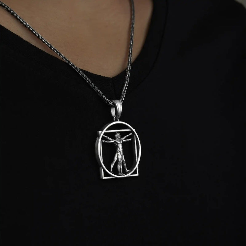 Vitruvian Da Vinci Necklace on the neck preview