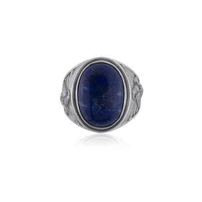 eagle and wolf lapis lazuli ring top view
