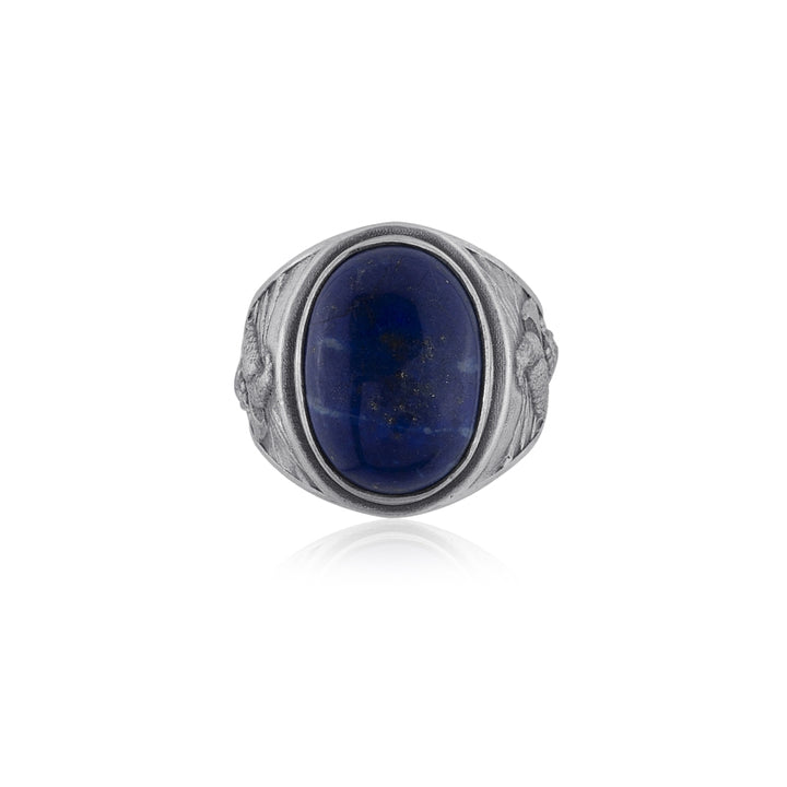 eagle and wolf lapis lazuli ring top view