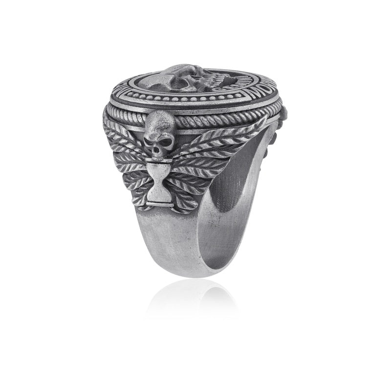 gemini zodiac skull ring side view