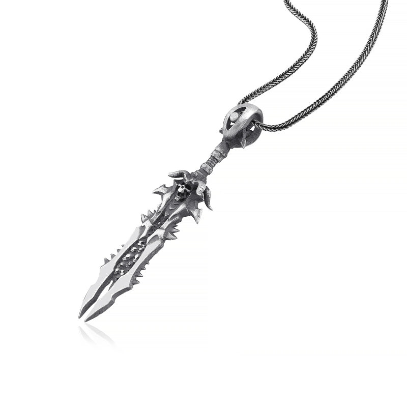 horned skull sword pendant side view