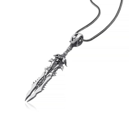 horned skull sword pendant side view
