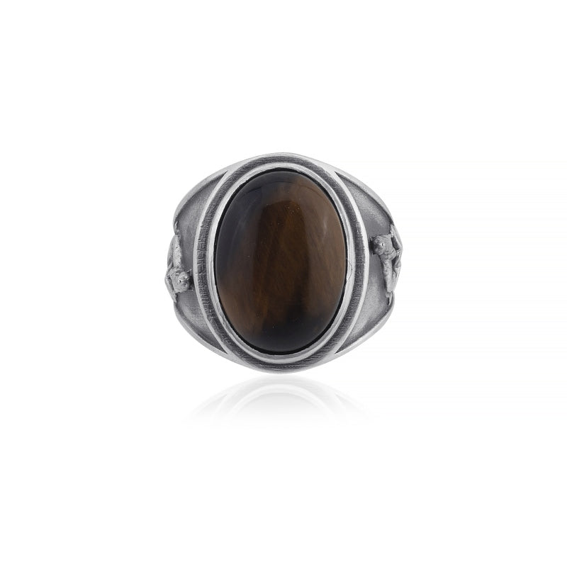howling wolf tiger eye ring top view