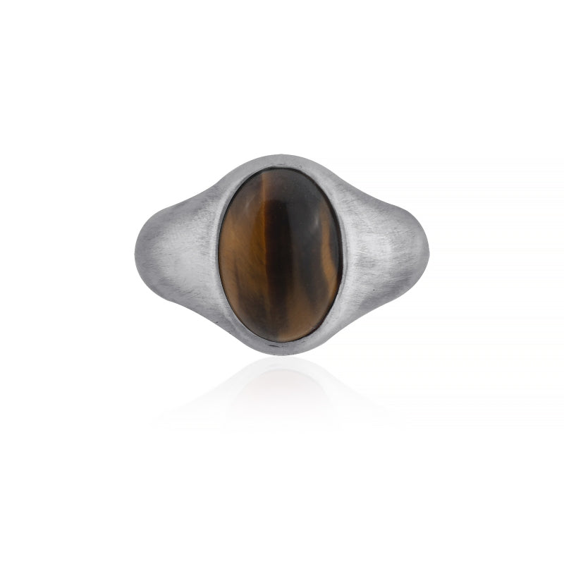 oval tiger eye signet ring top view