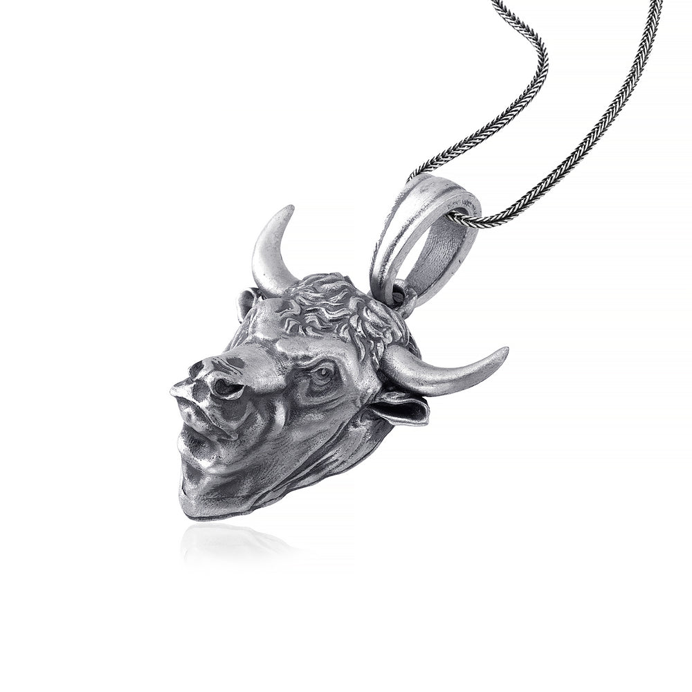 Silver Handmade Bull Head Necklace