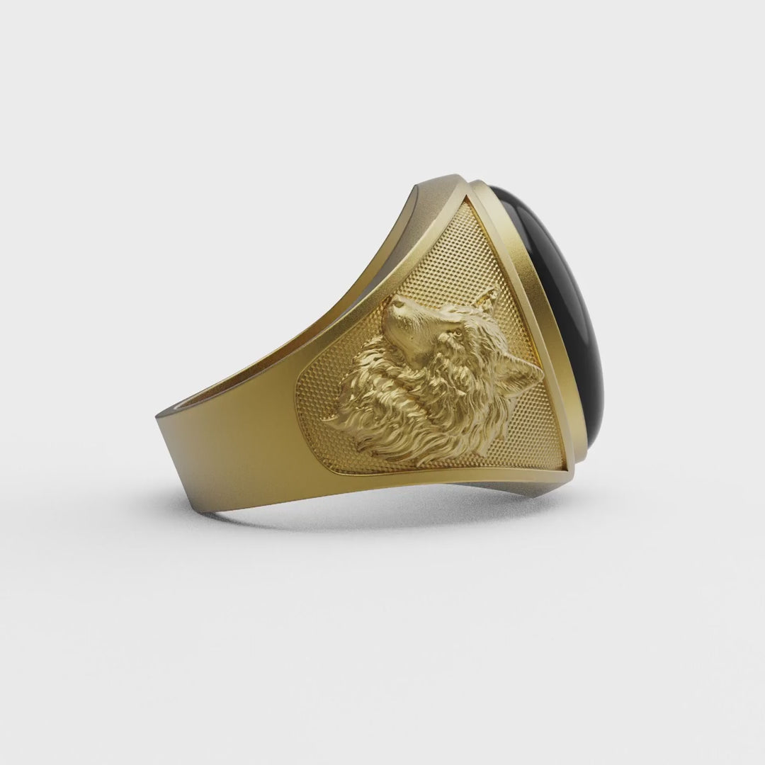 Wolf Face Onyx Ring