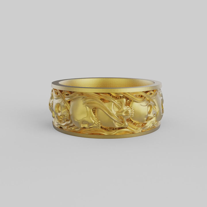 Skull and Smoke Band Ring