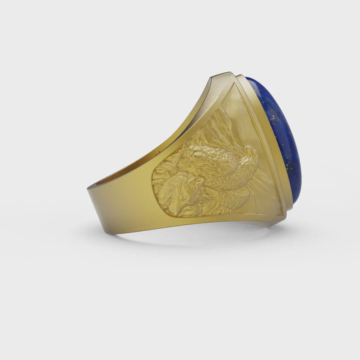 Eagle and Wolf Lapis Lazuli Ring