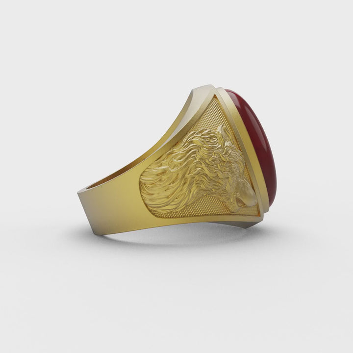 Noble Wolf Carnelian Ring