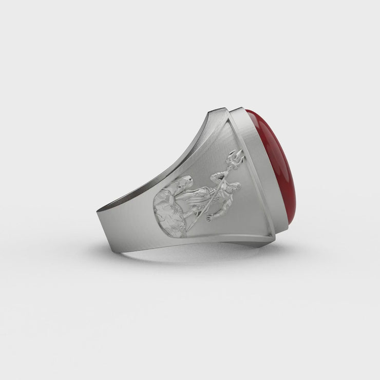 Adjustable Red Carnelian Sterling Silver Ring - Pear Shape Gemstone, Handmade, Size 5-13