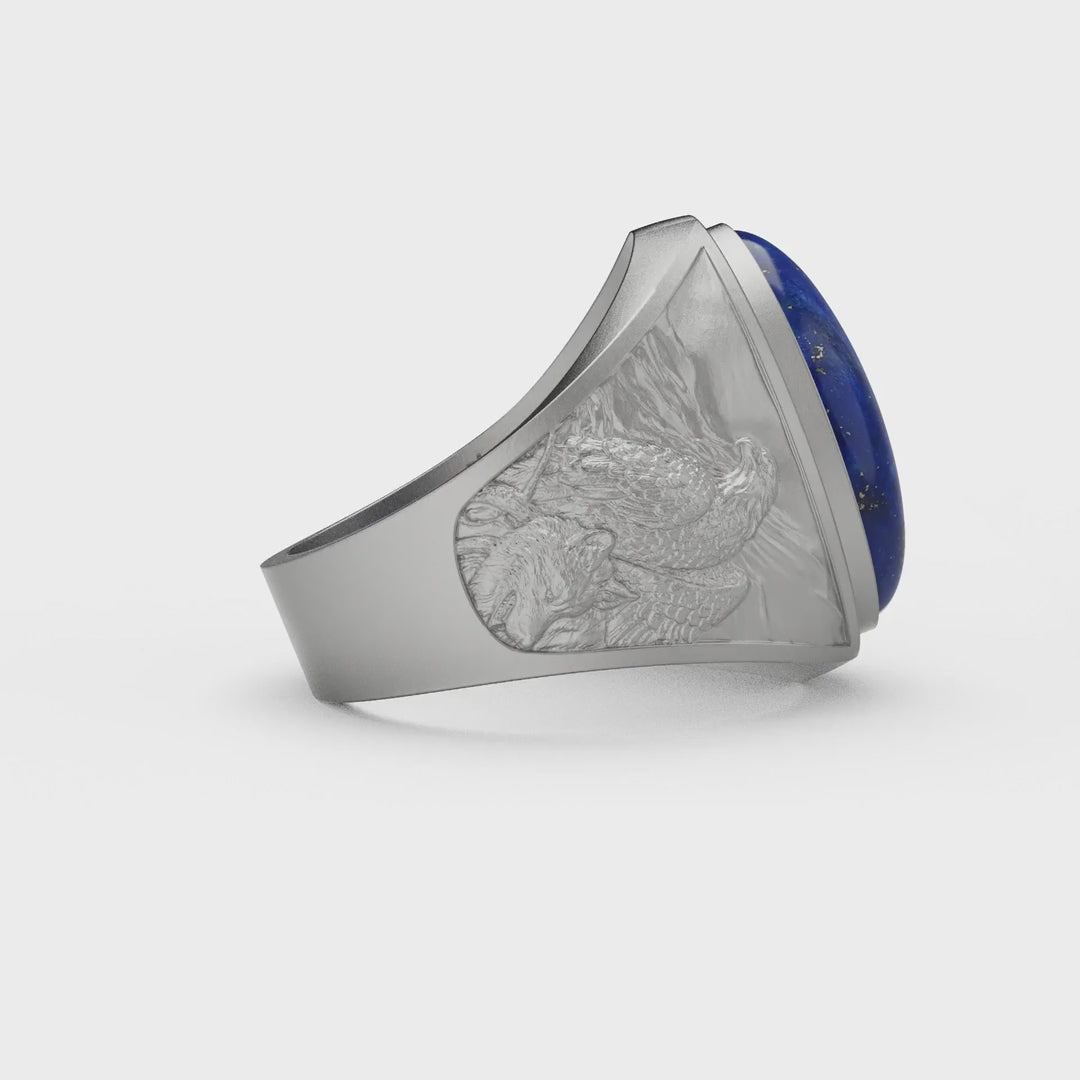 Eagle and Wolf Lapis Lazuli Ring