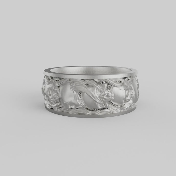 Skull and Smoke Band Ring