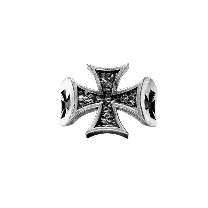 handmade sterling silver Maltese Cross Skull Heraldic Ring