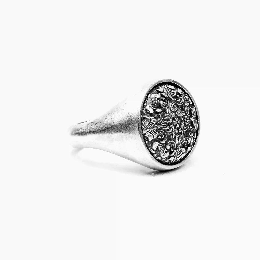 handmade sterling silver Rococo Floral Signet Ring