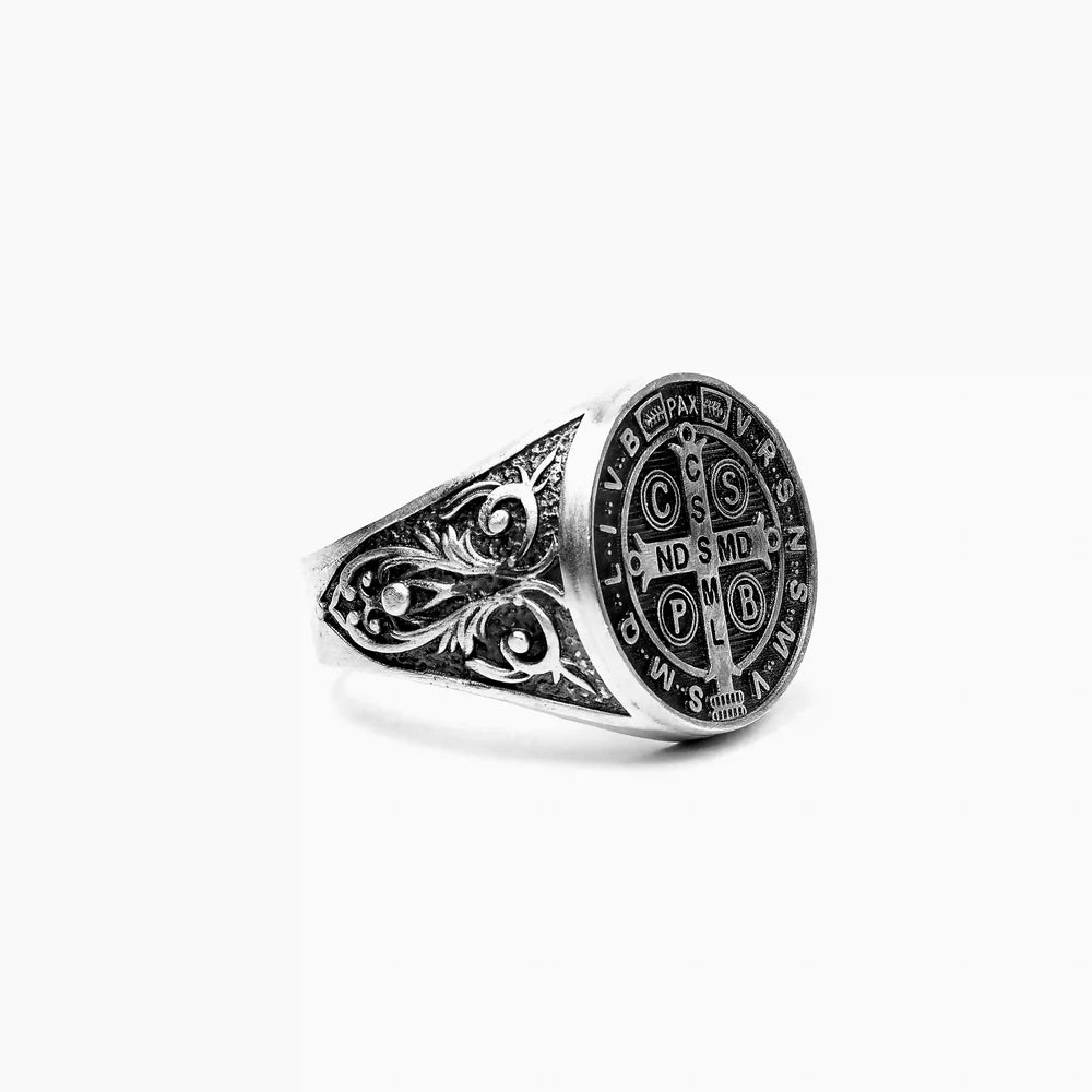 Saint Benedict Medal Cross Ring side view