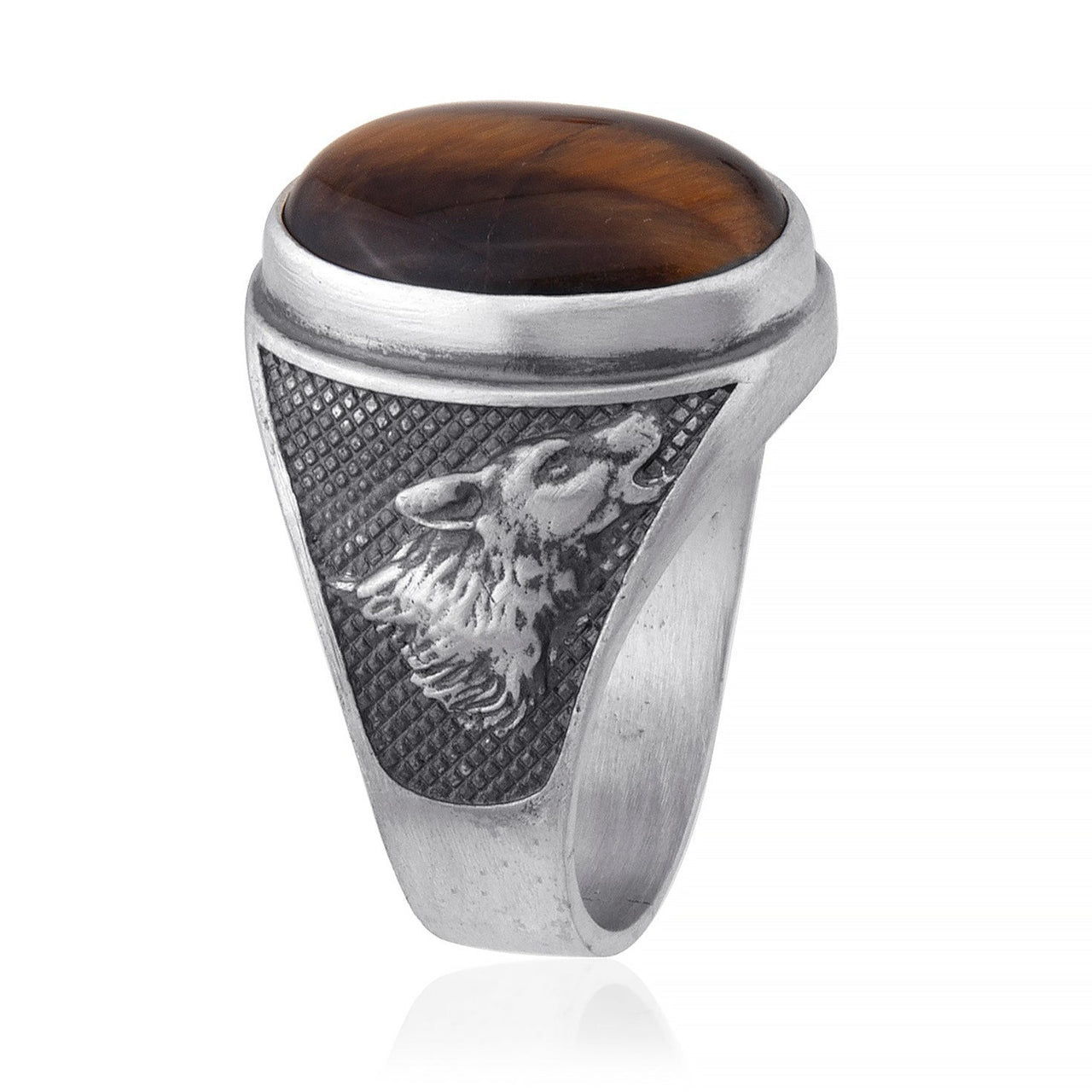 handmade sterling silver Wolf Tiger Eye Gemstone Ring