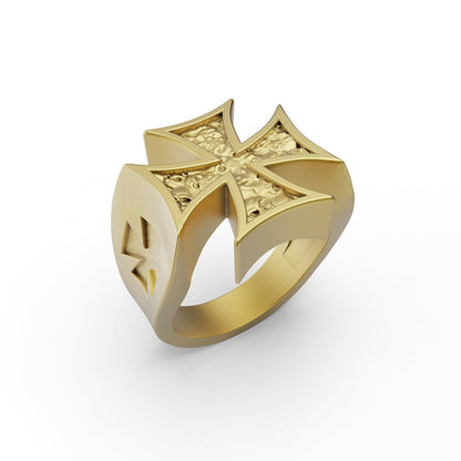 Maltese Cross Skull Heraldic Ring
