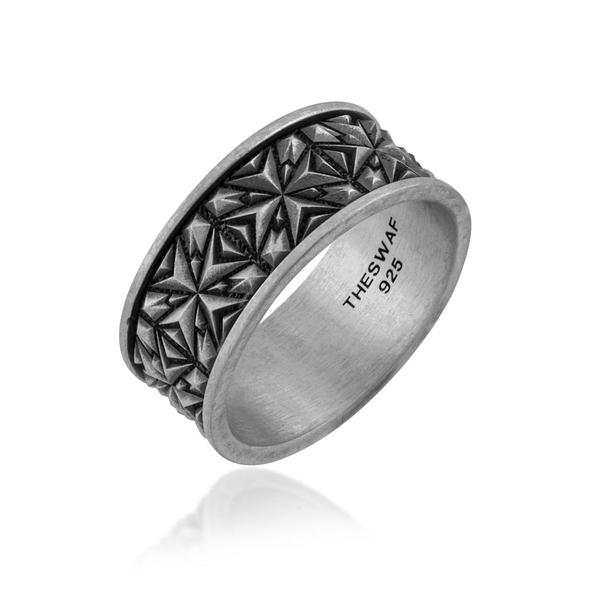 Celestial Facet Star Band Ring in 925 sterling silver oxidized, alternate angle 1