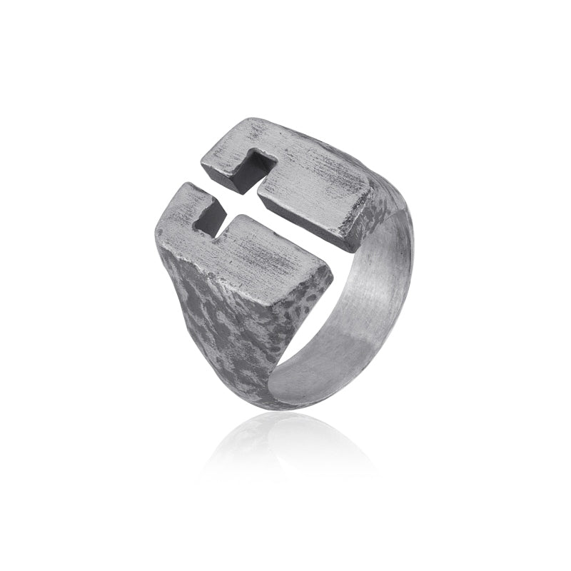 unique cross signet ring sideview