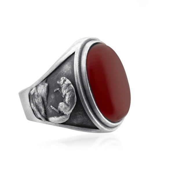 Wolf Carnelian Ring