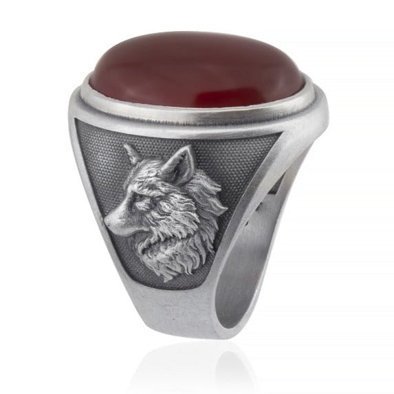 wolf face carnelian ring