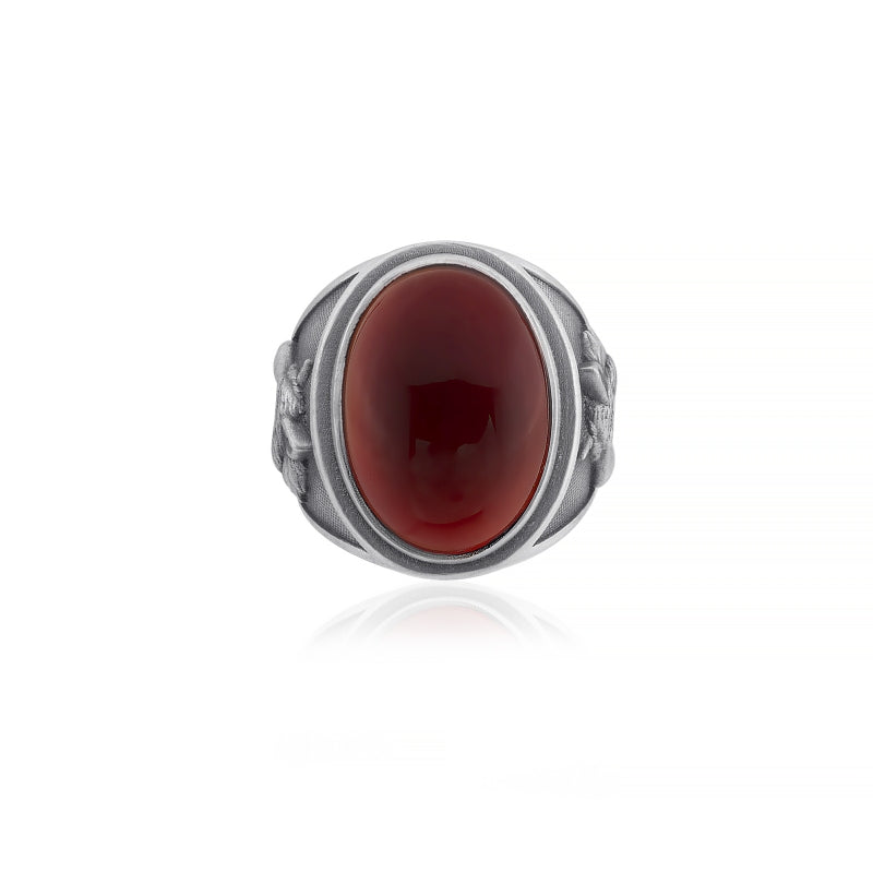 wolf face carnelian ring top view