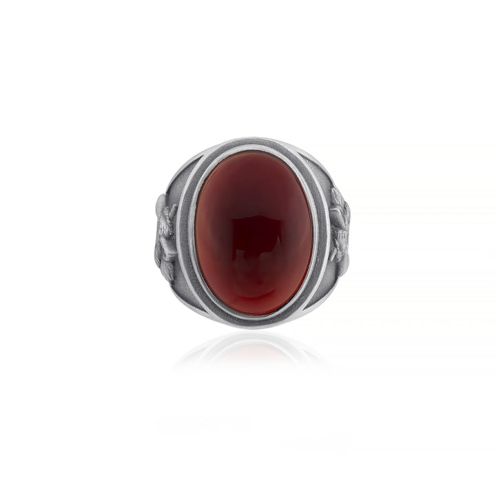 wolf face carnelian ring top view