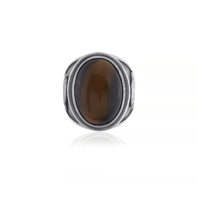 wolf tiger eye stone ring top view