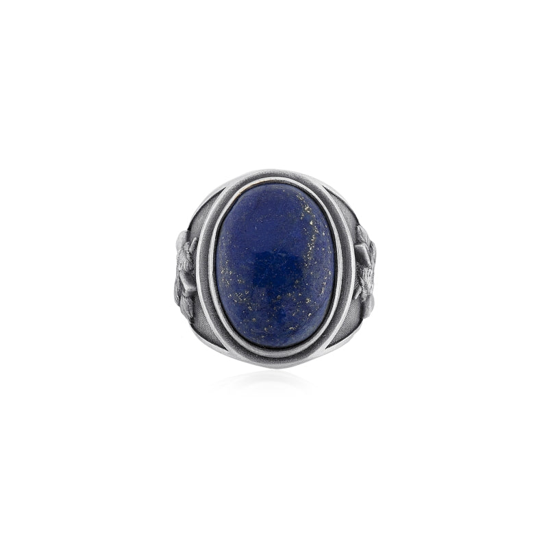 Wolf Head Lapis Ring top view