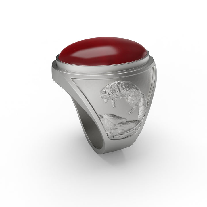 Wolf Carnelian Ring