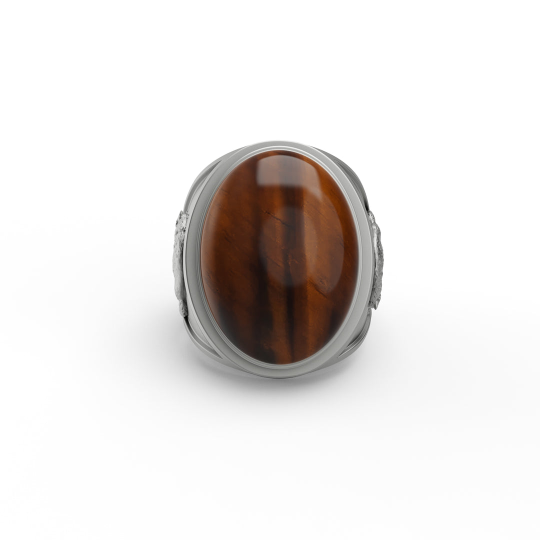 Wolf Tiger Eye Stone Ring