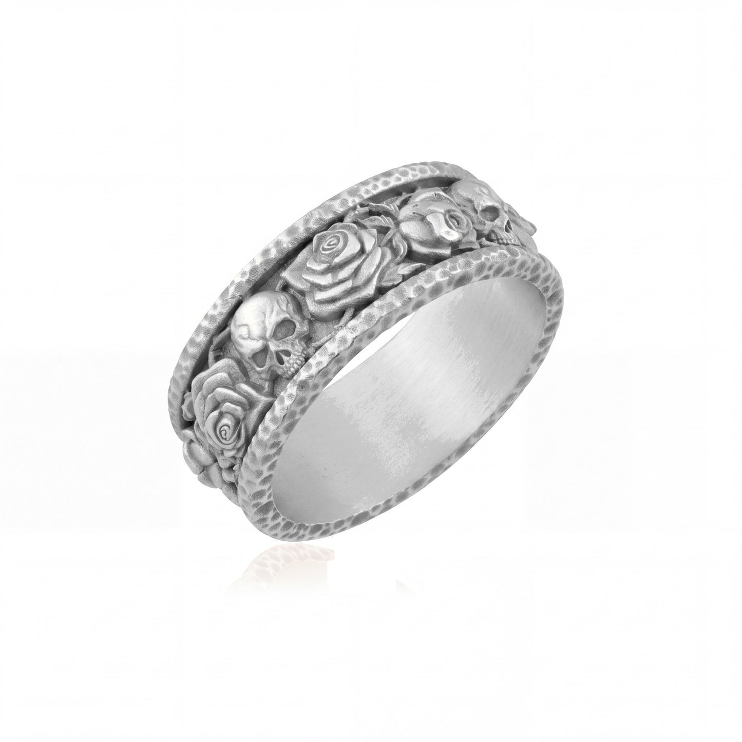 Skull and Rose Band Ring