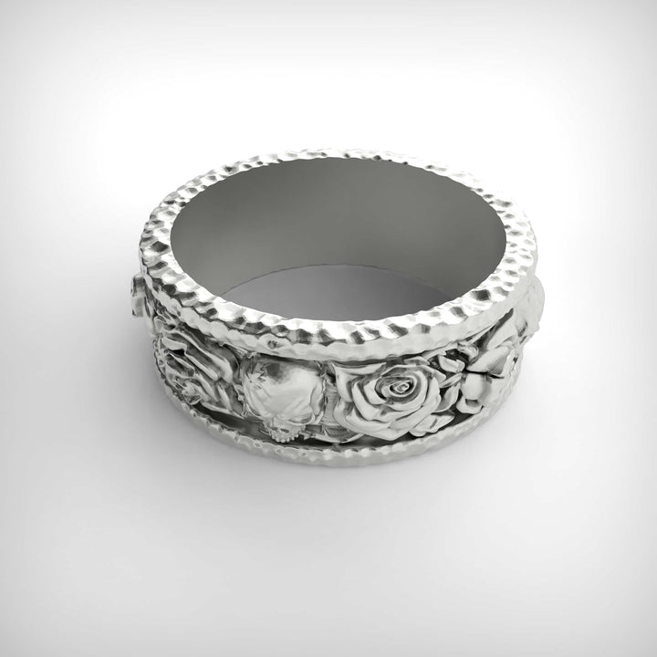 Skull and Rose Band Ring