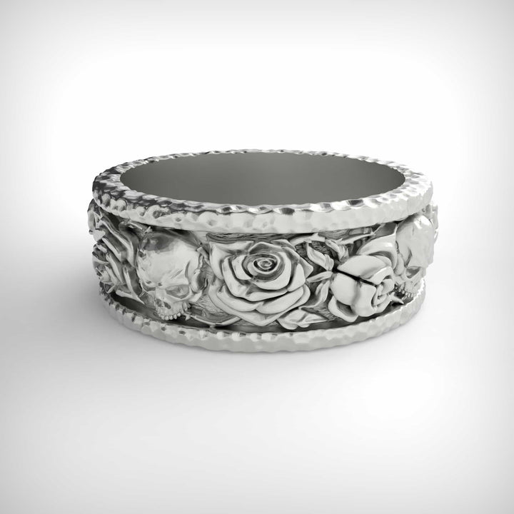 Skull and Rose Band Ring