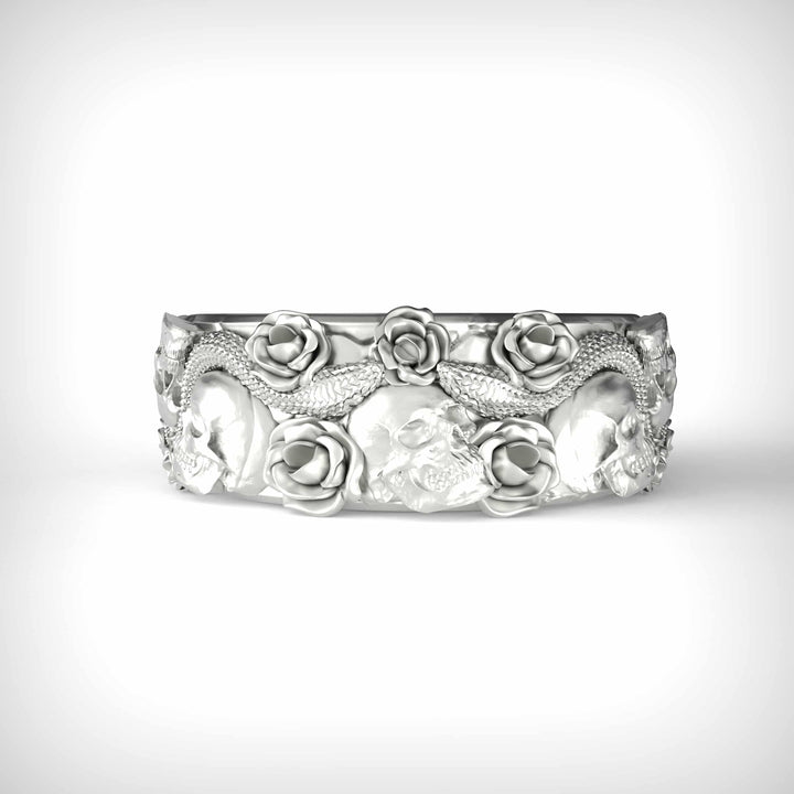 Skull Rose Serpent Band Ring