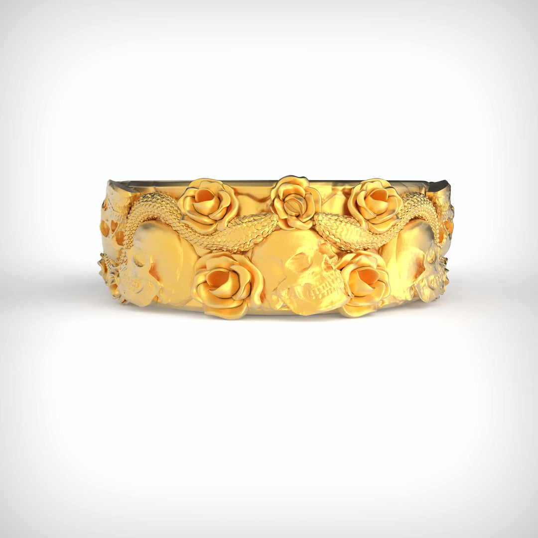 Skull Rose Serpent Band Ring