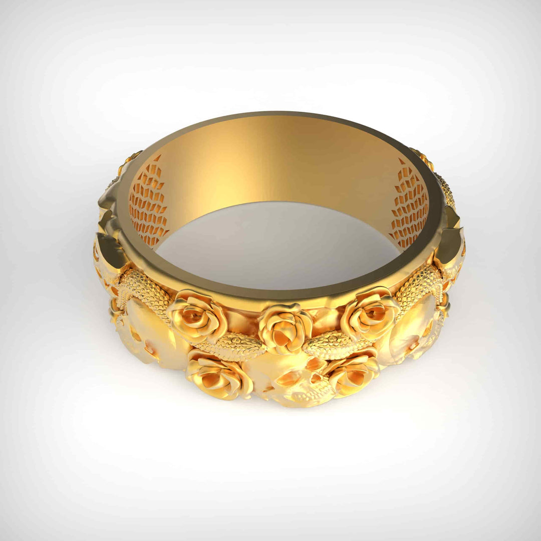 Skull Rose Serpent Band Ring