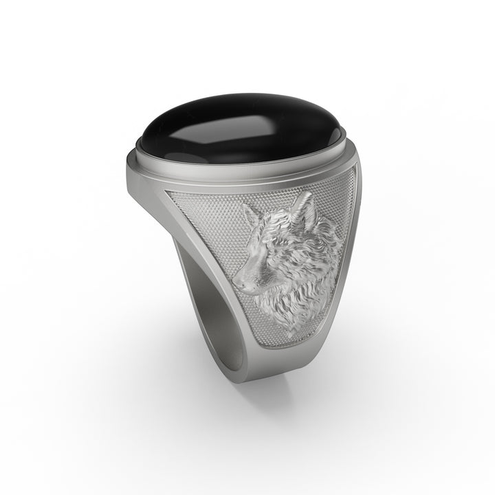 Wolf Face Onyx Ring