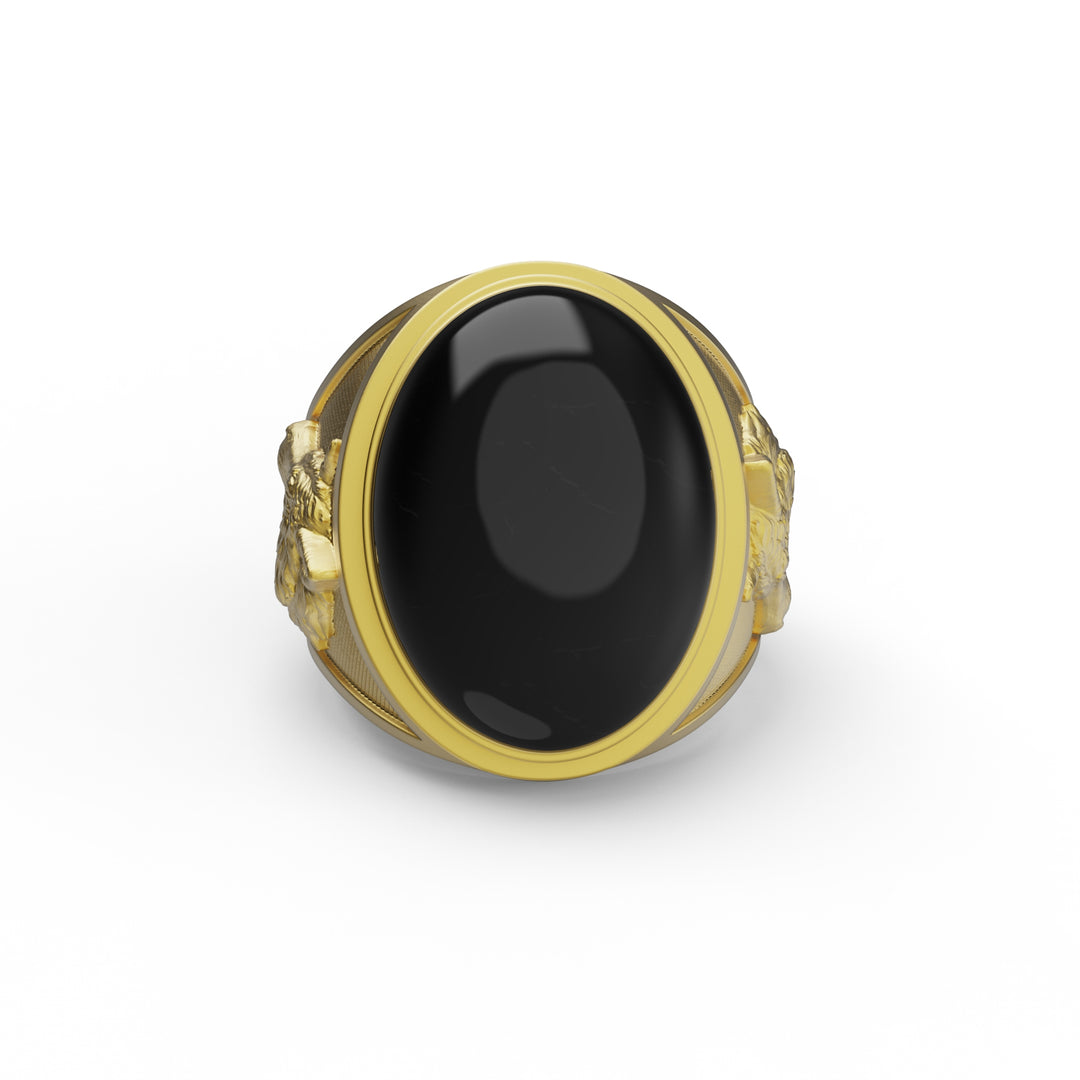 Wolf Face Onyx Ring