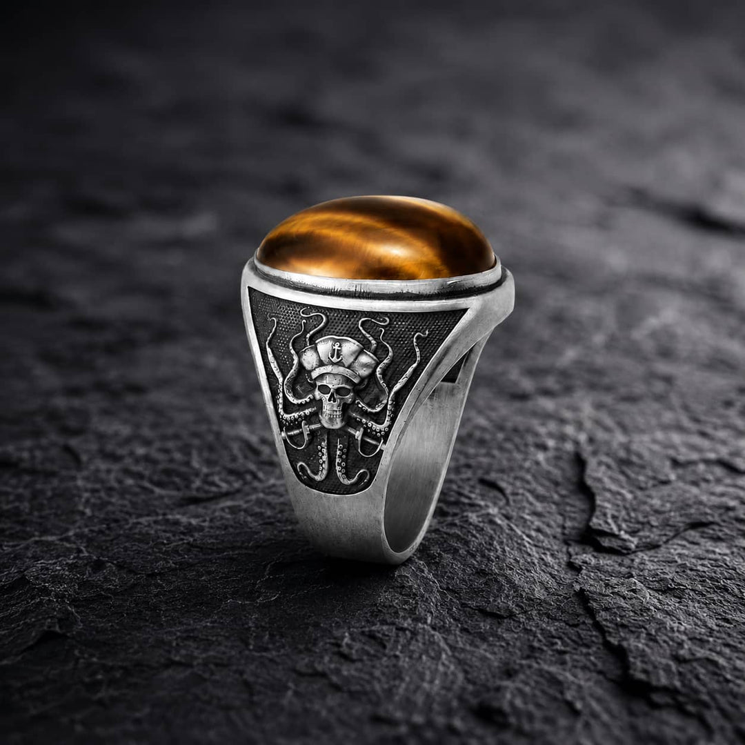 Pirate Octopus Tiger Eye Ring