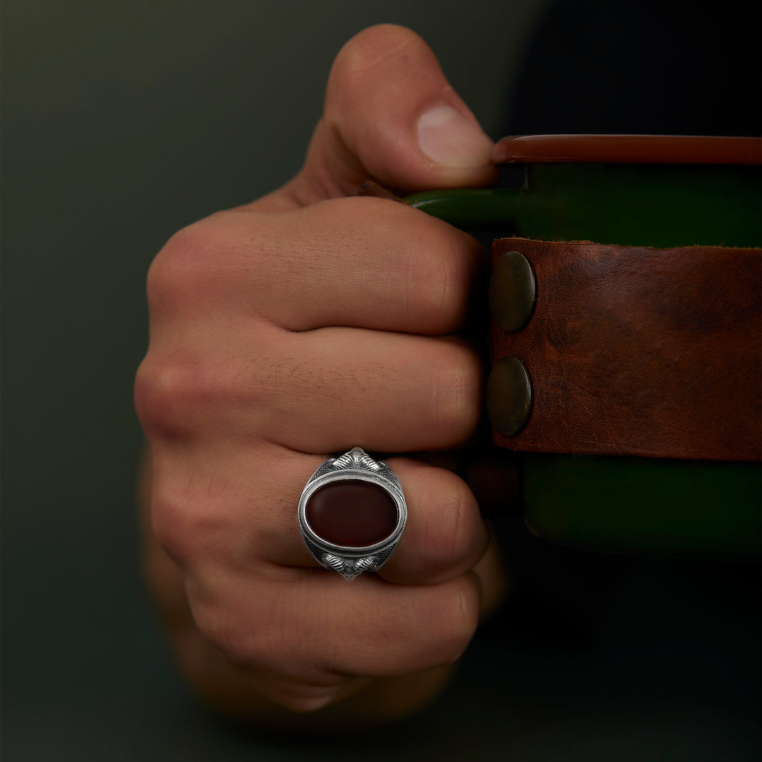 handmade sterling silver Products Aries Carnelian Gemstone Ring on the hand preview