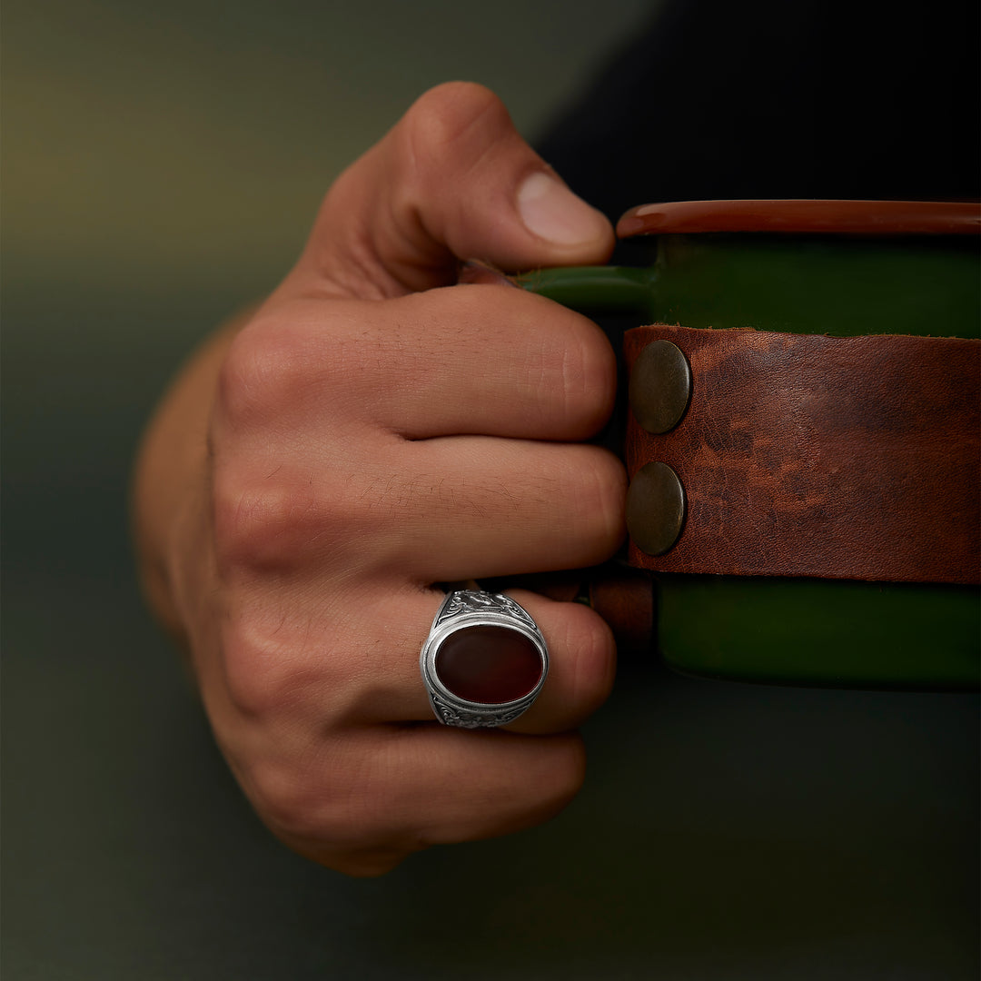 Azrael Carnelian Gemstone Ring on the hand preview