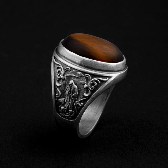 Mens Stainless Steel Gold Natural Oval Tiger Eye Stone Ring Men Size 7-13 |  eBay