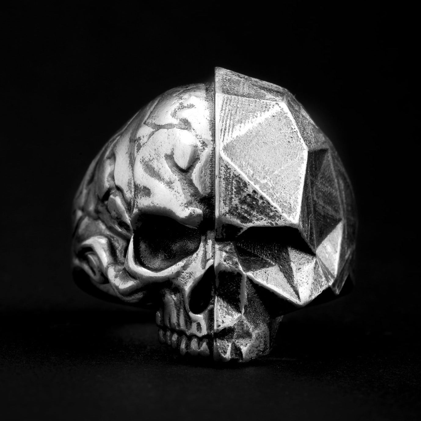 handmade sterling silver Half Brain Skull Ring