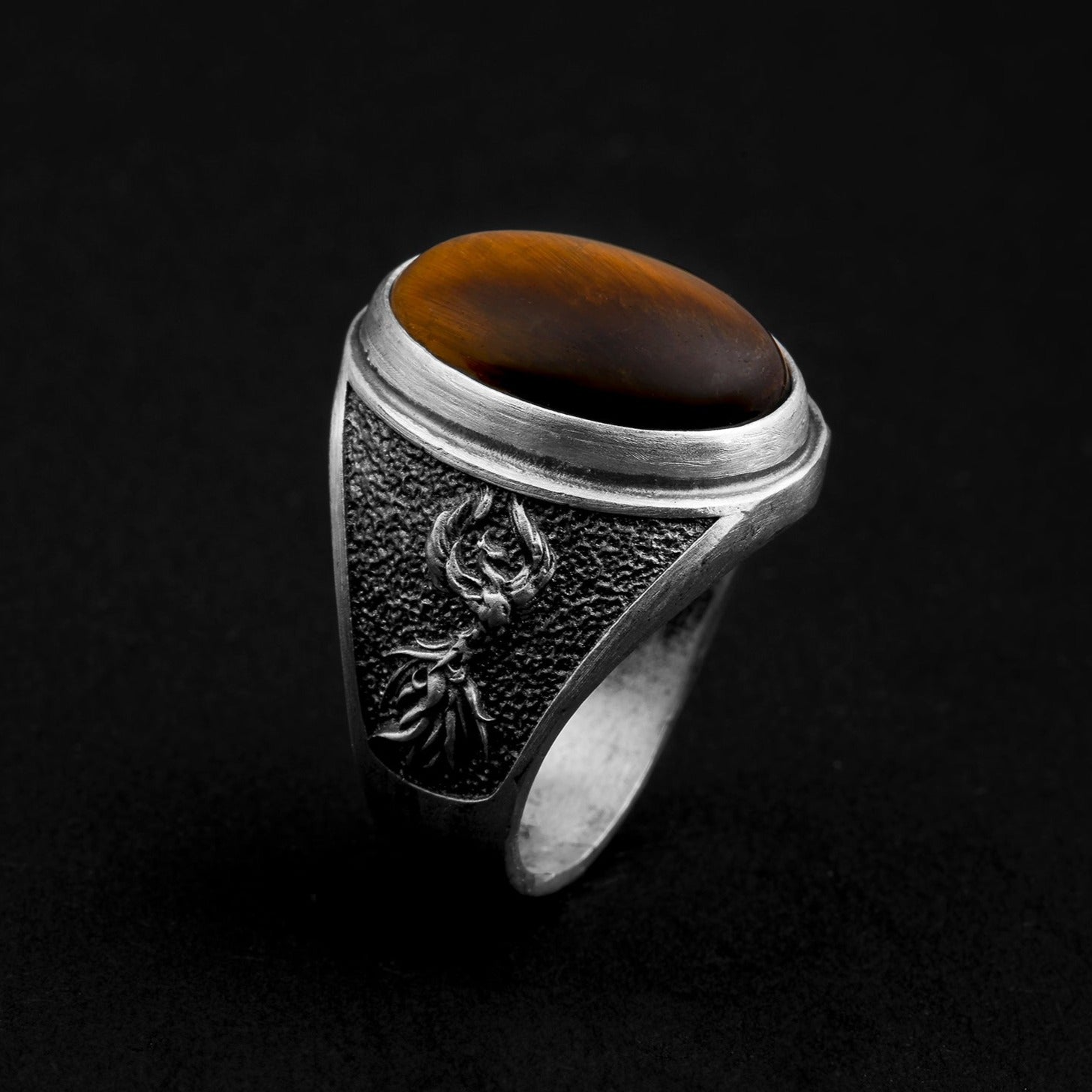 handmade sterling silver Phoenix Tiger Eye Gemstone Ring